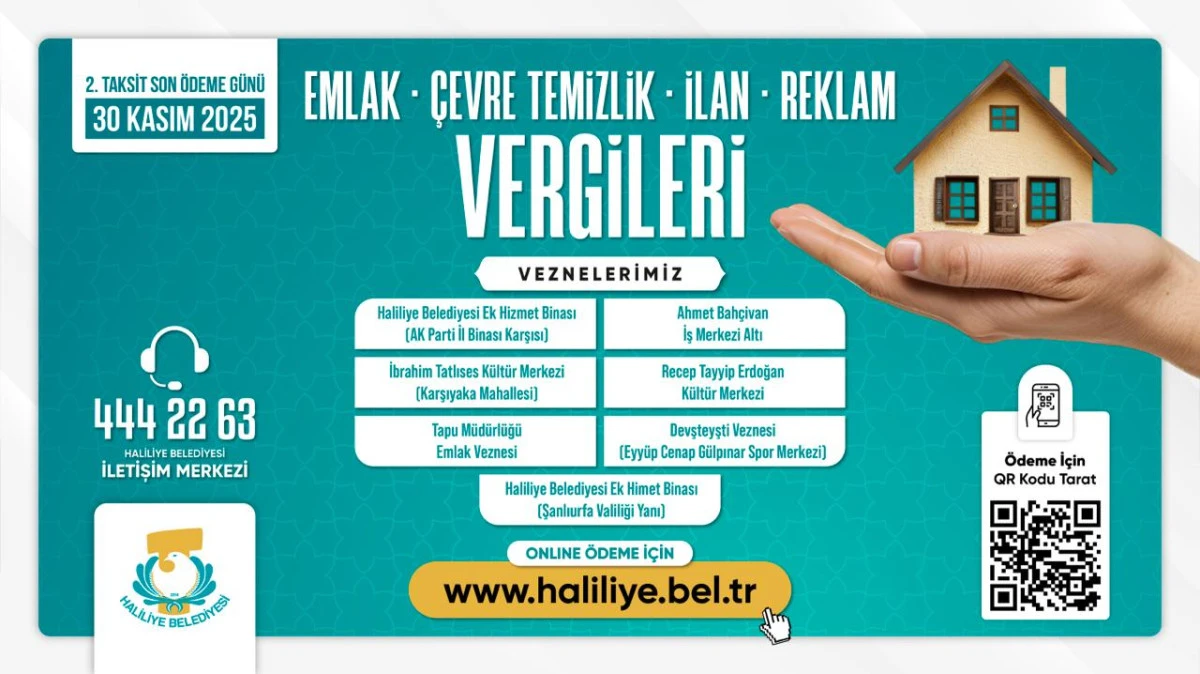 HALİLİYE BELEDİYESİNDEN DUYURU: 2. TAKSİT ÖDEMELERİNDE SON GÜN 30 KASIM