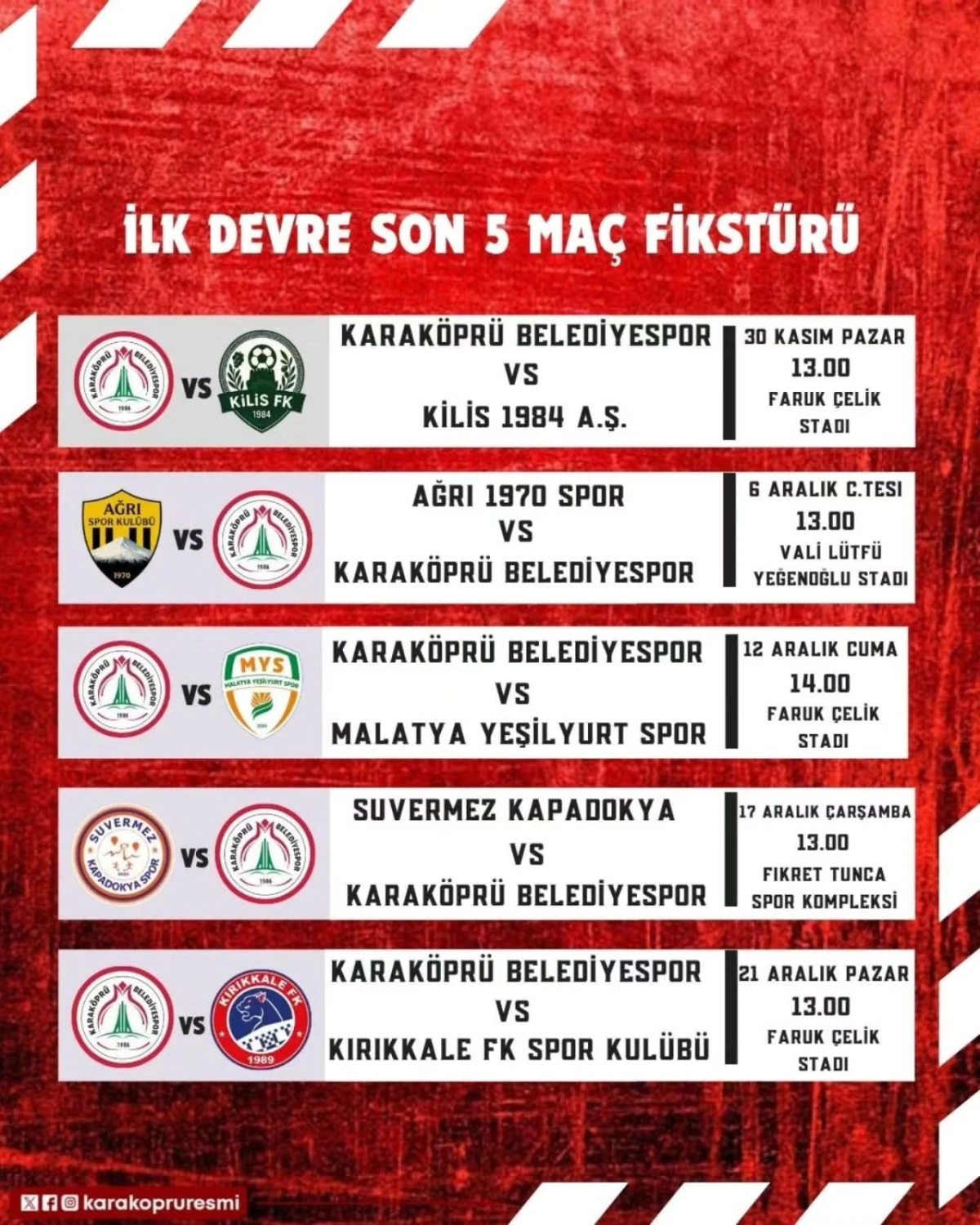 KARAKÖPRÜ ŞİMŞEKLERİN KALAN MAÇLARI