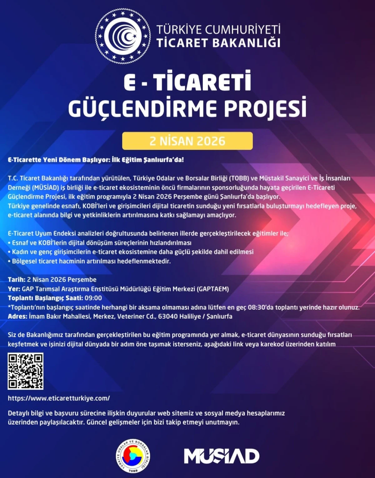 Şanlıurfa&rsquo;da &ldquo;E-Ticareti G&uuml;&ccedil;lendirme Projesi&rdquo; Eğitimi D&uuml;zenleniyor
