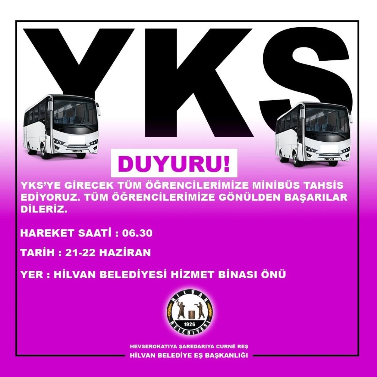 Şanlıurfa’da YKS Öğrencilerine Ücretsiz Minibüs Desteği